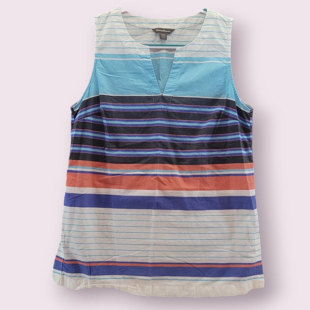 Tommy Bahama Aqua Blue Seaside Stripe Tunic L Coastal Resort Vacation Beach